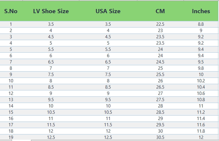 LV Louis Vuitton Shoe Size Chart: Men & Women Shoe Size Guide - Shoe Size Chart
